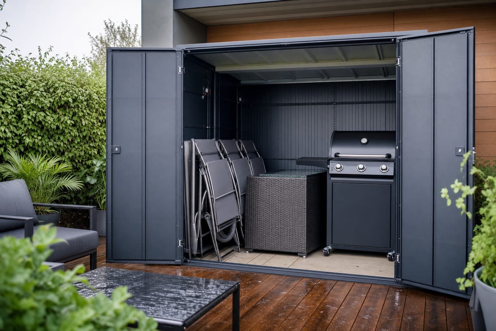 Stocker une terrasse : salon & barbecue au sec