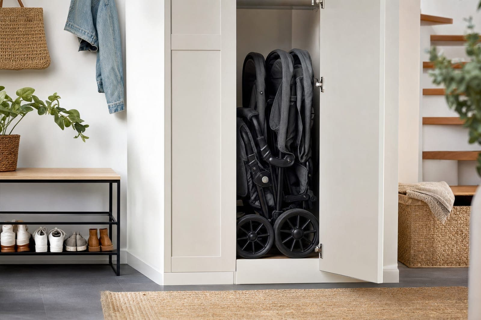 Stocker une poussette double : propre et accessible