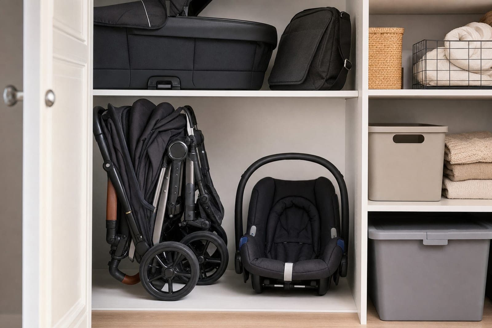Stocker une poussette trio : propre, sec, accessible