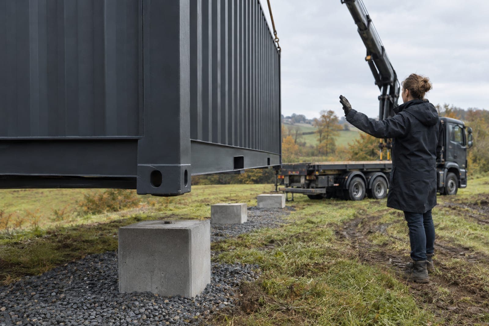 Fondations et supports pour container maritime